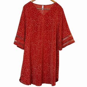 Plus Size Floral Dress Womens 2XL Red Ditsy Boho Tunic NWT Cottagecore Hippie